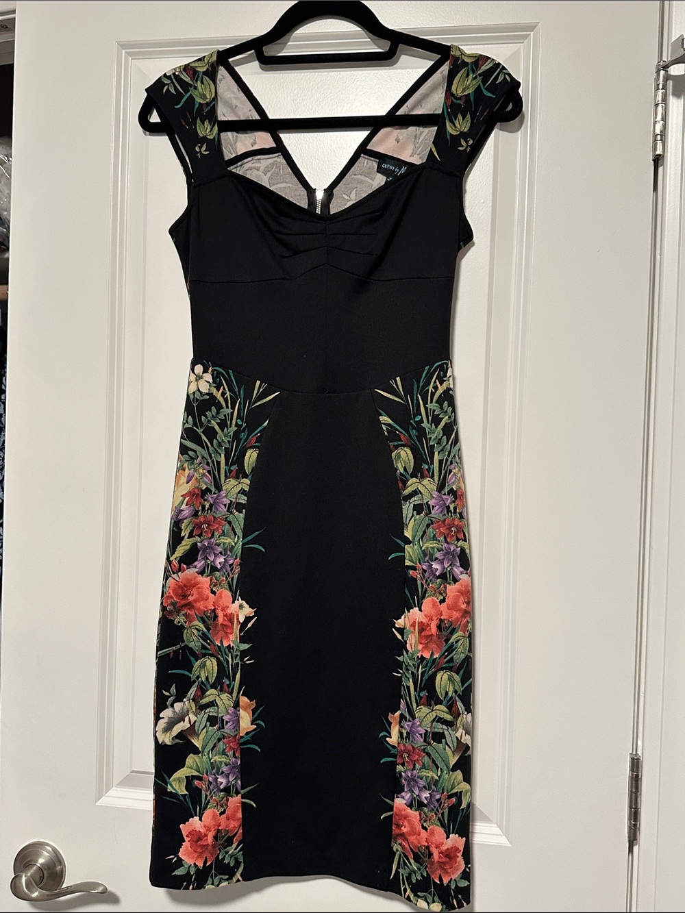 Head Turner -Guess by Marciano Black Midi Dress with Floral Panels